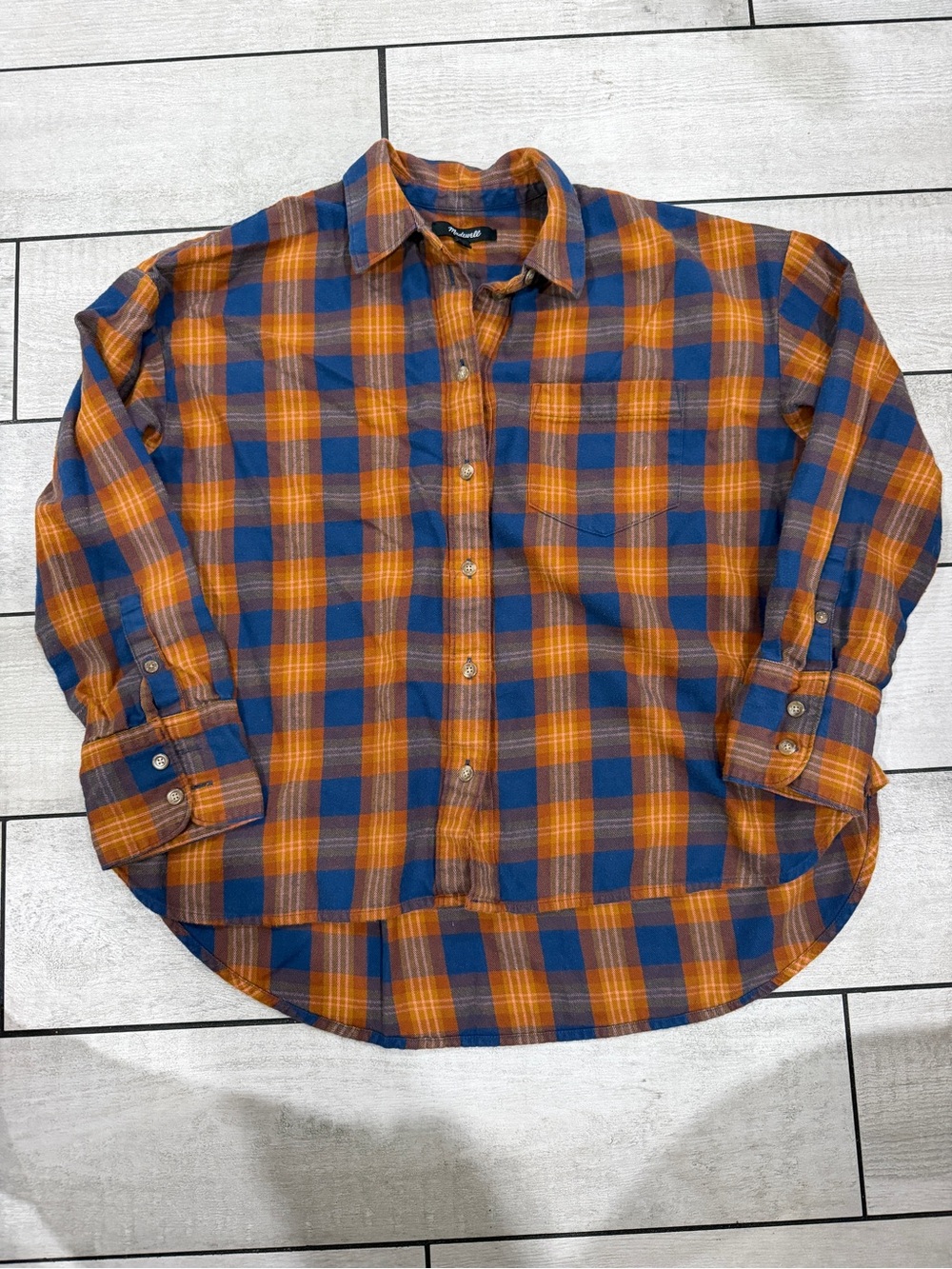 Madewell Orange & Blue Plaid Button-Down Shirt